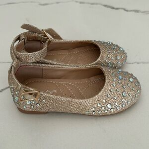 Shimmer gold baby ballet flats with gemstones